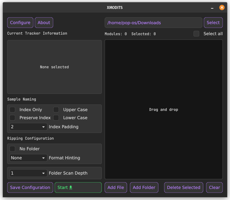 screenshot of xmodits version 0.9.8